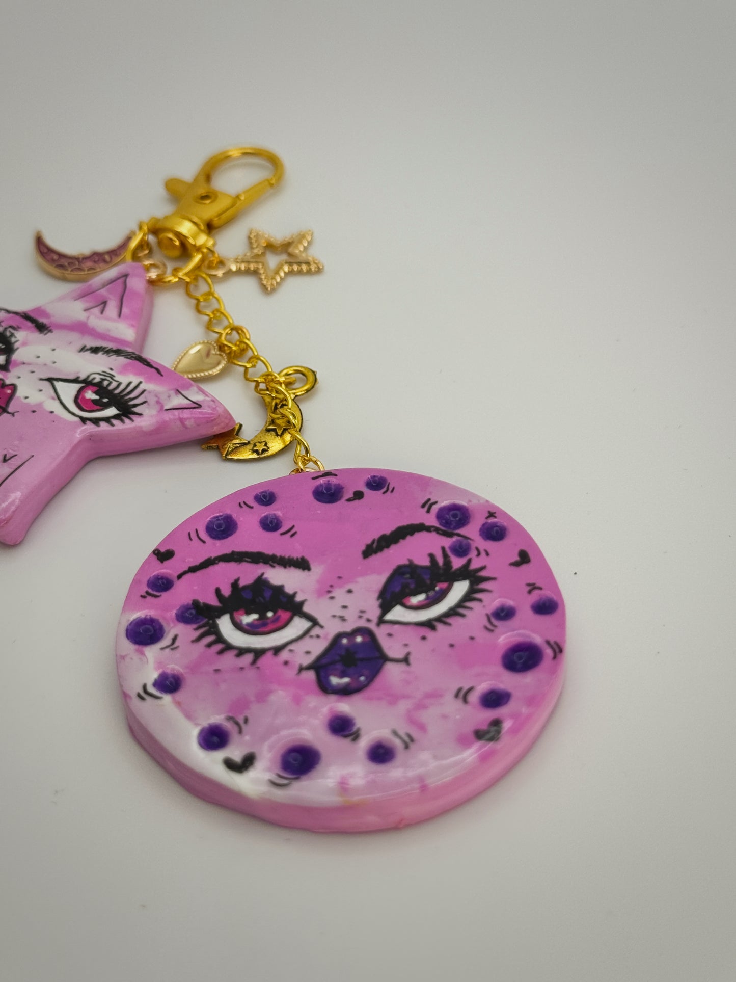 Celestial Girls Keychain – Handmade Polymer Clay Bag Charm