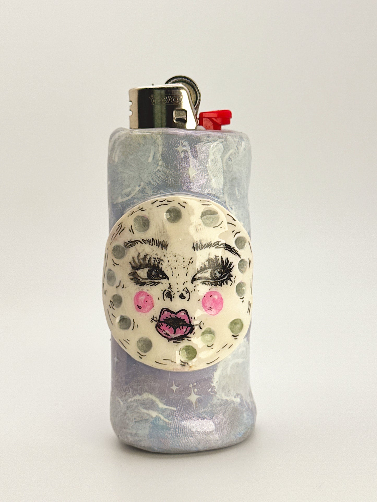 Miss Moon Celestial Lighter Case – Handcrafted Moon Face Art Lighter Cover