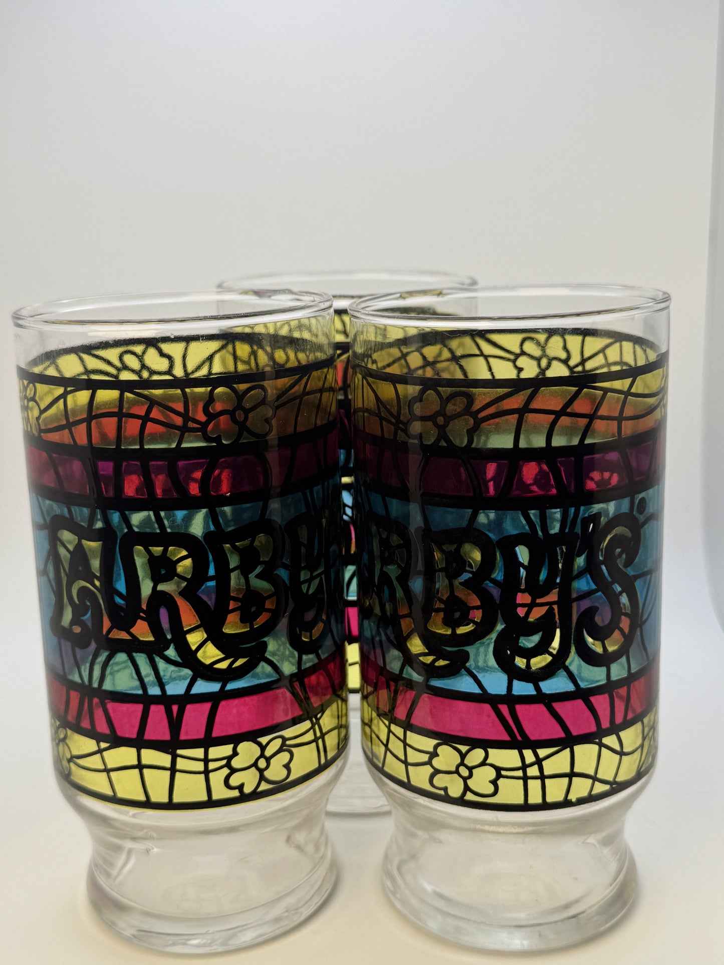 Vintage 70s Arby’s Stained Glass Style Promo Glasses – Set of 3