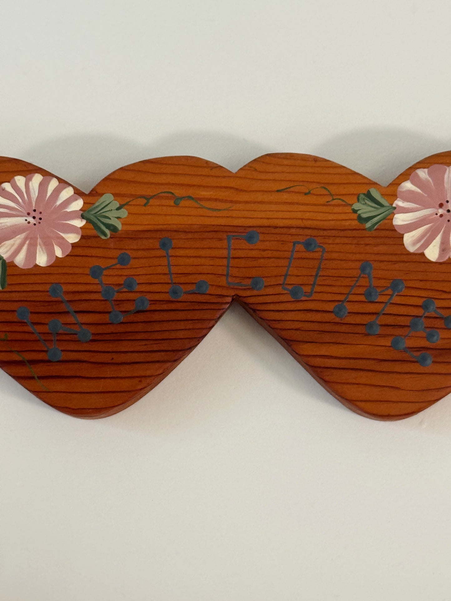 Vintage Hand Painted Wooden Heart “Welcome” Wall Sign