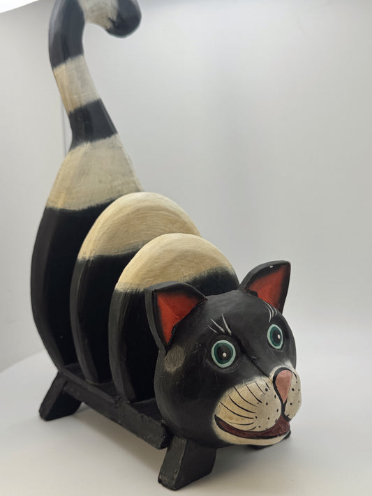 Vintage Wooden Cat Organizer – Folk Art Accent Piece