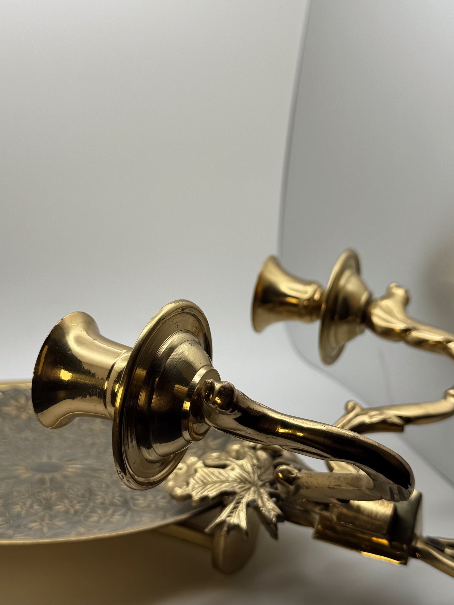 Vintage Solid Brass Wall Sconces Made in India– Grape & Vine Motif – Heavy – Set of 2