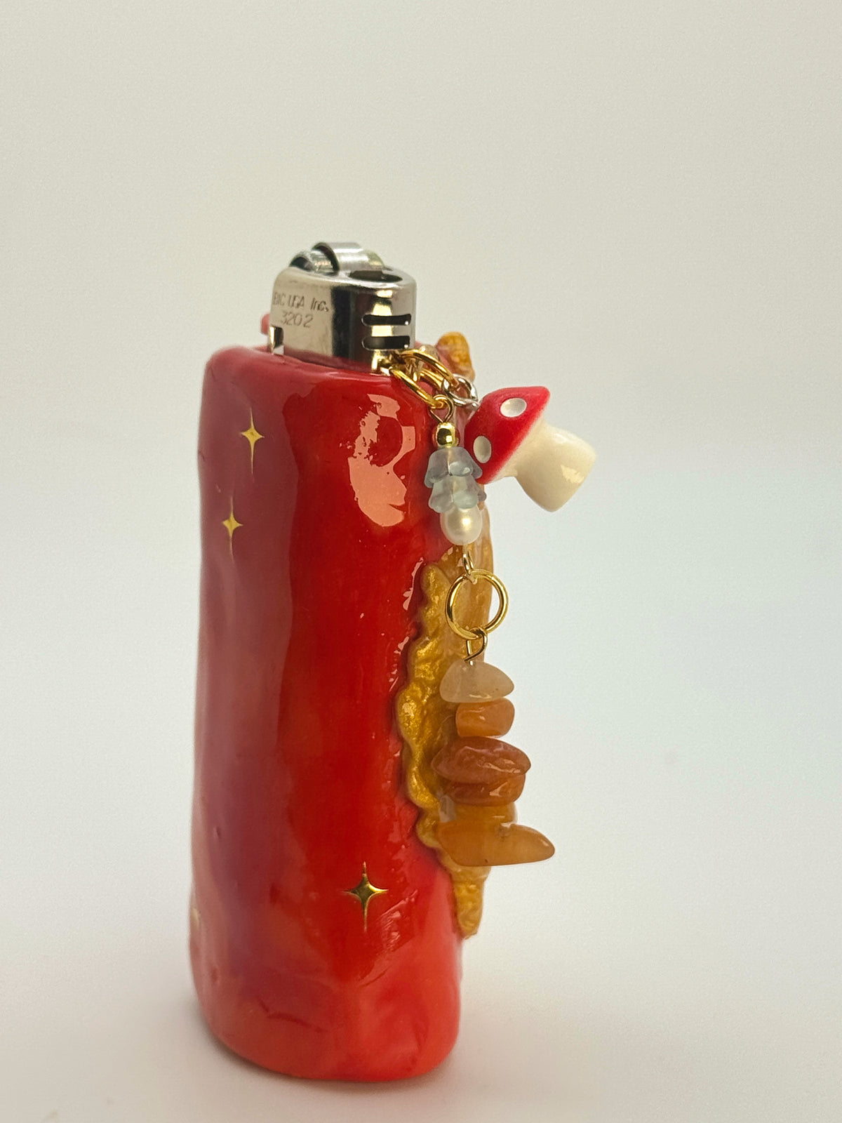 Vintage Frame Snail On A Mushroom Case with charm| Fits Standard Bic | Handmade Polymer Clay Art