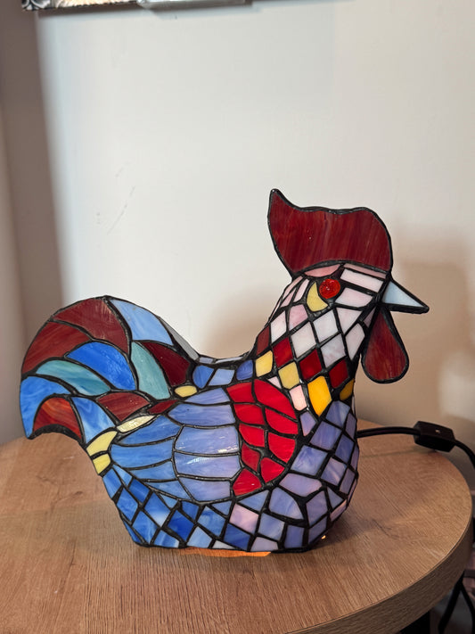 Vintage Tiffany Style Stained Glass Rooster Lamp – Cottagecore Farmhouse Decor