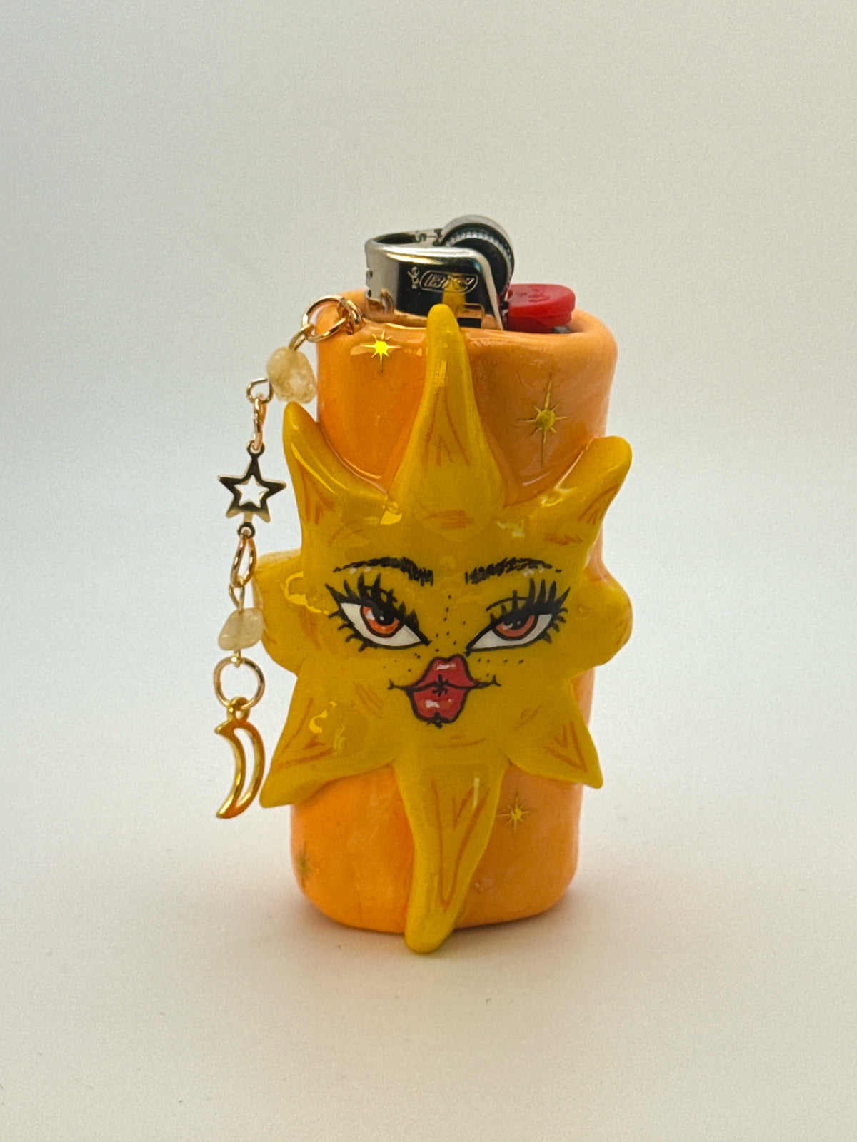 Celestial Sun Case with charm| Fits Standard Bic | Handmade Polymer Clay Art