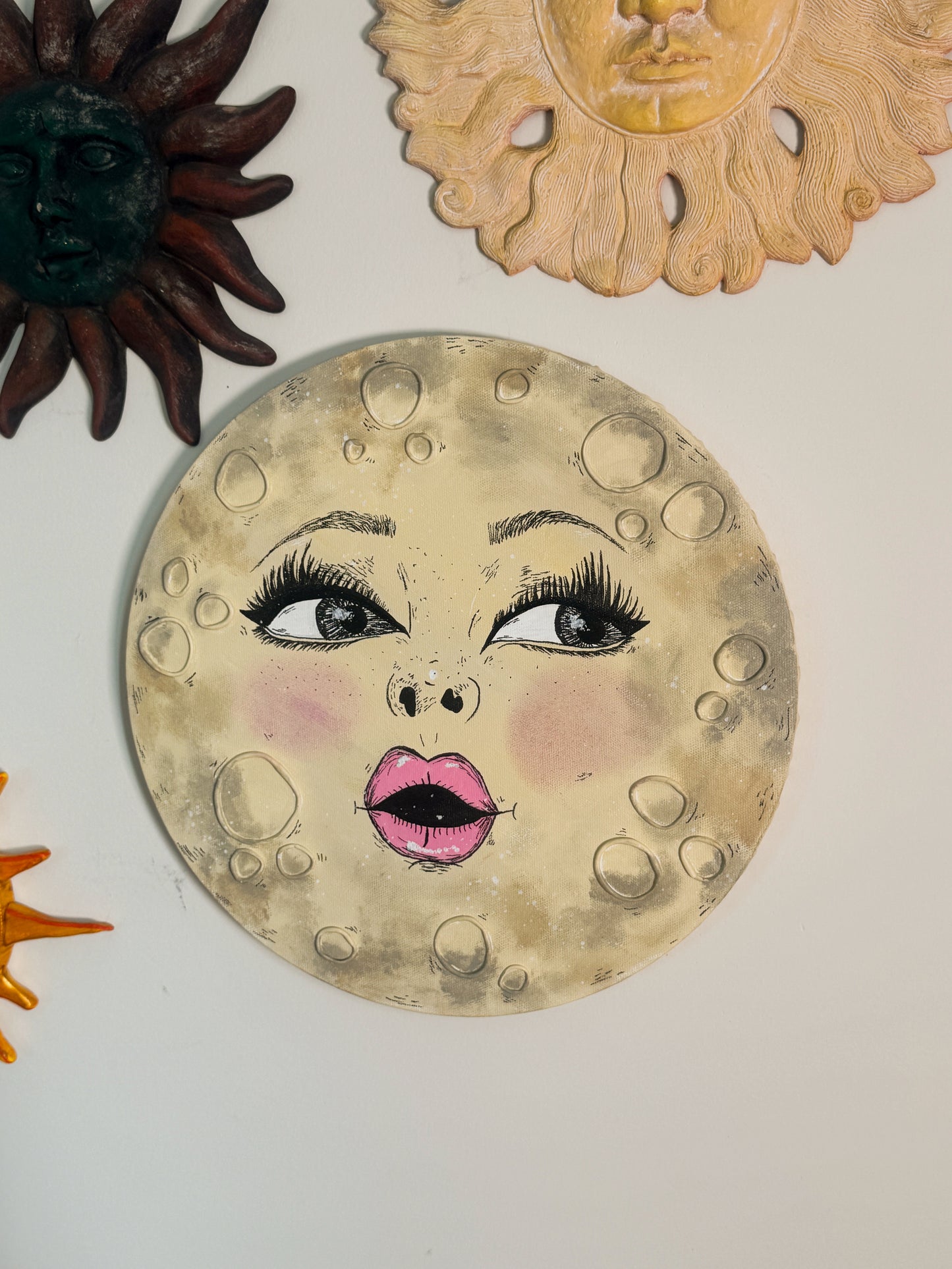 Miss Moon – Hand-Painted Moon Face Wall Art (14” Textured Canvas)