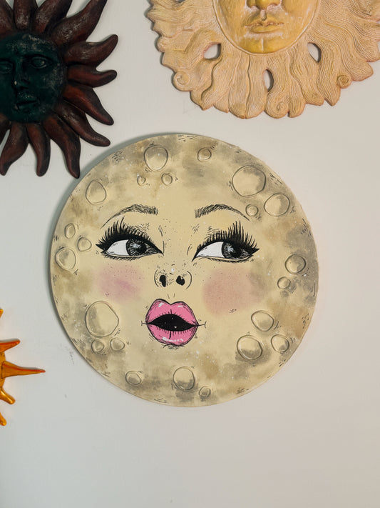 Miss Moon – Hand-Painted Moon Face Wall Art (14” Textured Canvas)
