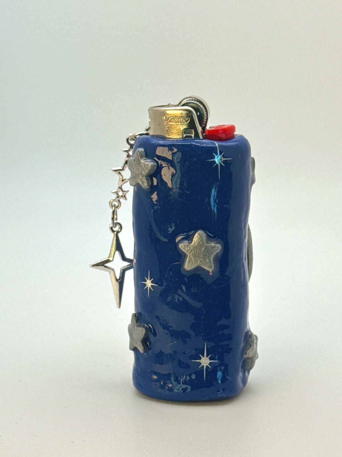 90s Celestial Moon Case (SILVER) with charm| Fits Standard Bic | Handmade Polymer Clay Art