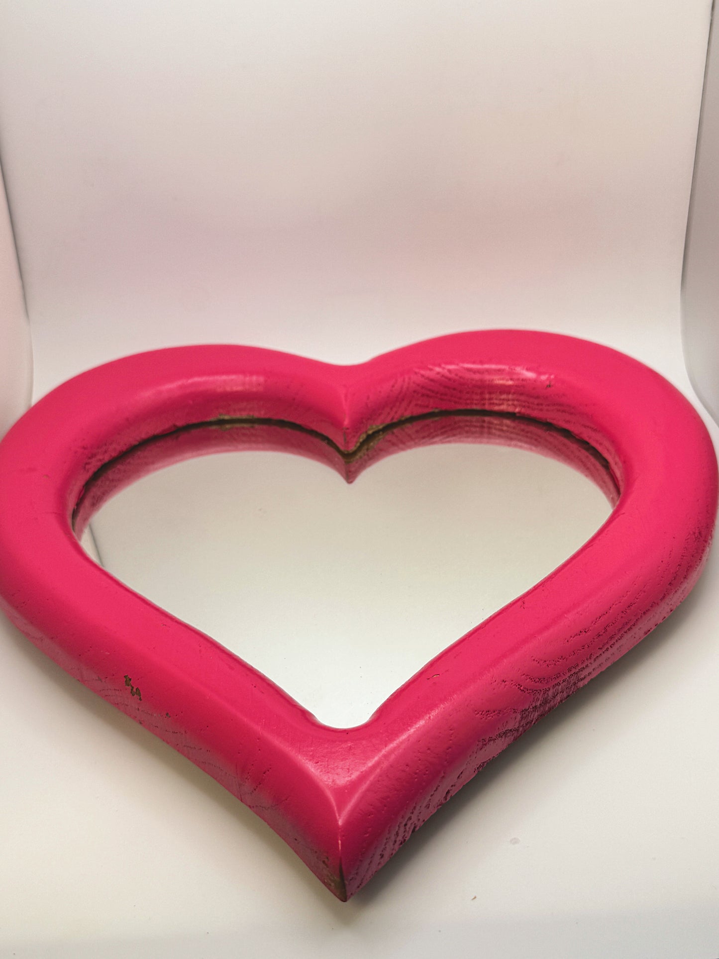 Vintage Pink Heart Wall Mirror (Hand-Painted, 10” x 10”)