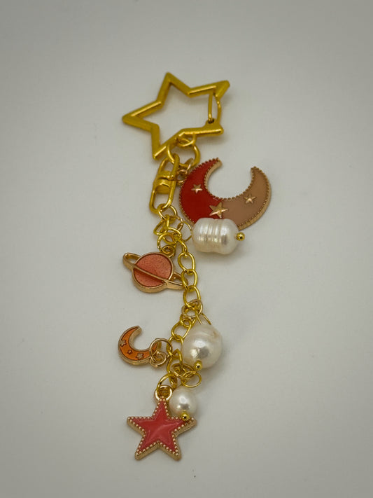 Gold & Pink Celestial Bag Charm | Handmade Key Chain