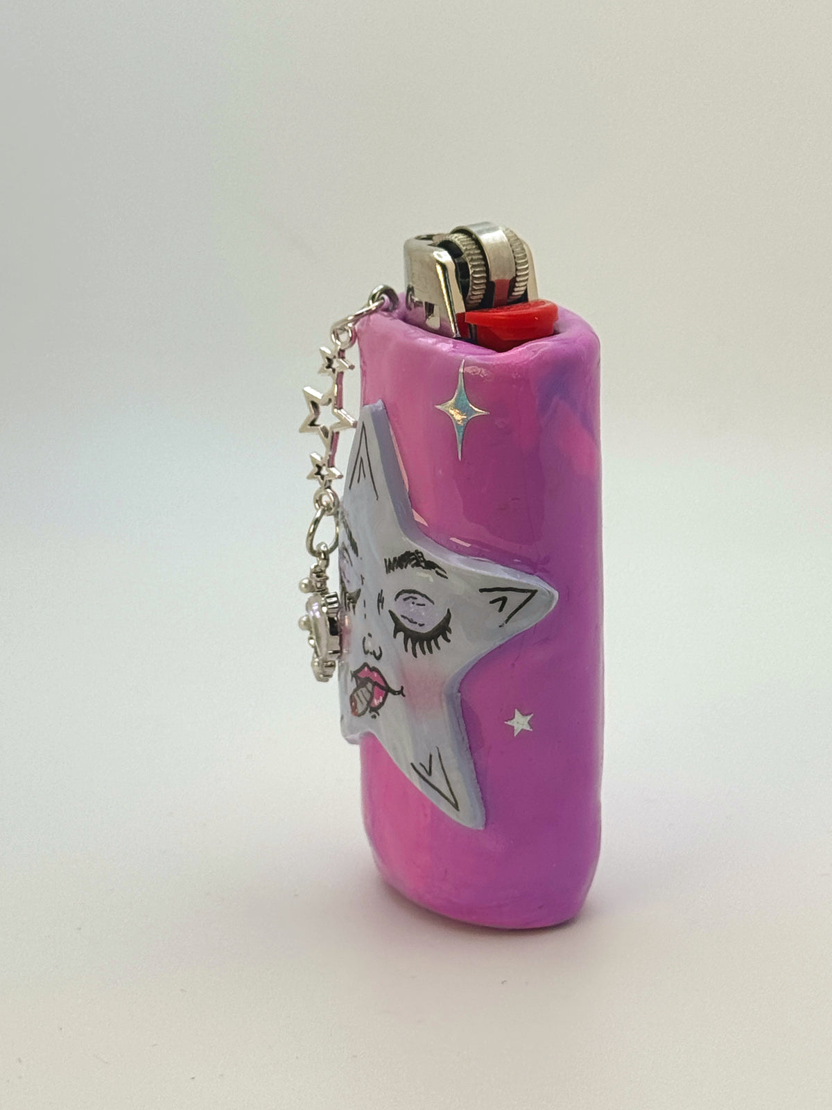 Smoking Star Case with charm| Fits Standard Bic | Handmade Polymer Clay Art