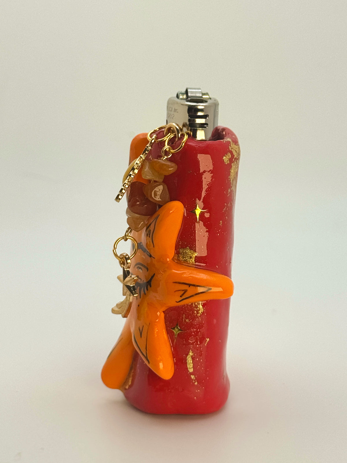 Whimsical Sun Case with charm| Fits Standard Bic | Handmade Polymer Clay Art