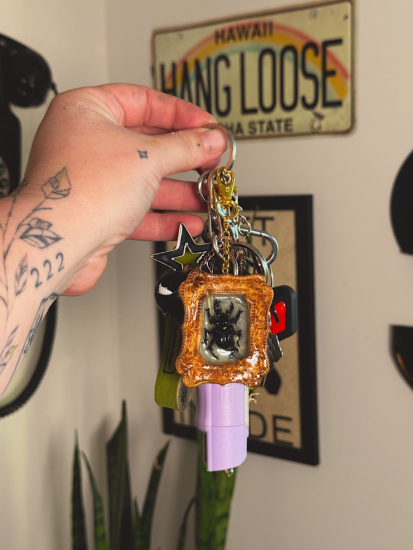 Vintage Beetle Frame Keychain – Sculpted Mini Art Relic