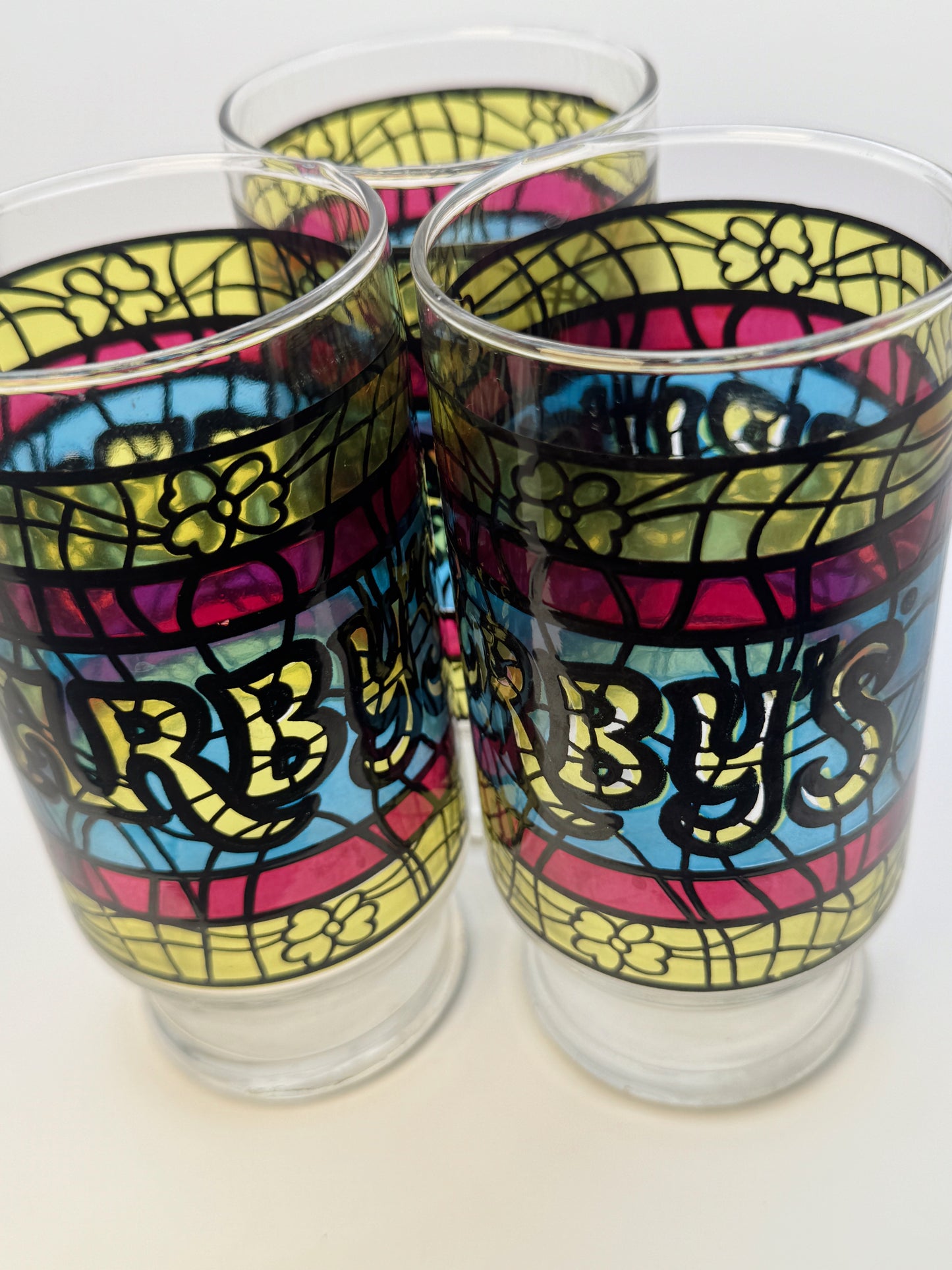 Vintage 70s Arby’s Stained Glass Style Promo Glasses – Set of 3
