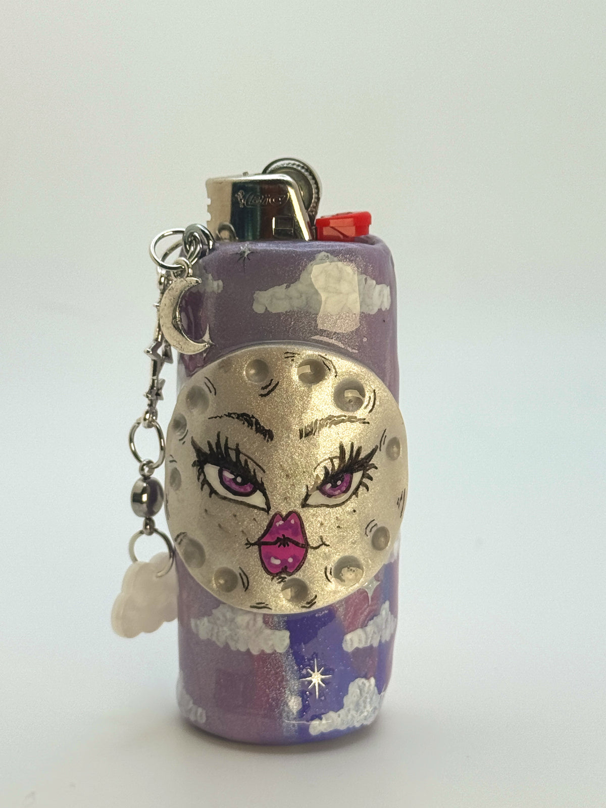 Whimsical Moon Case with charm| Fits Standard Bic | Handmade Polymer Clay Art
