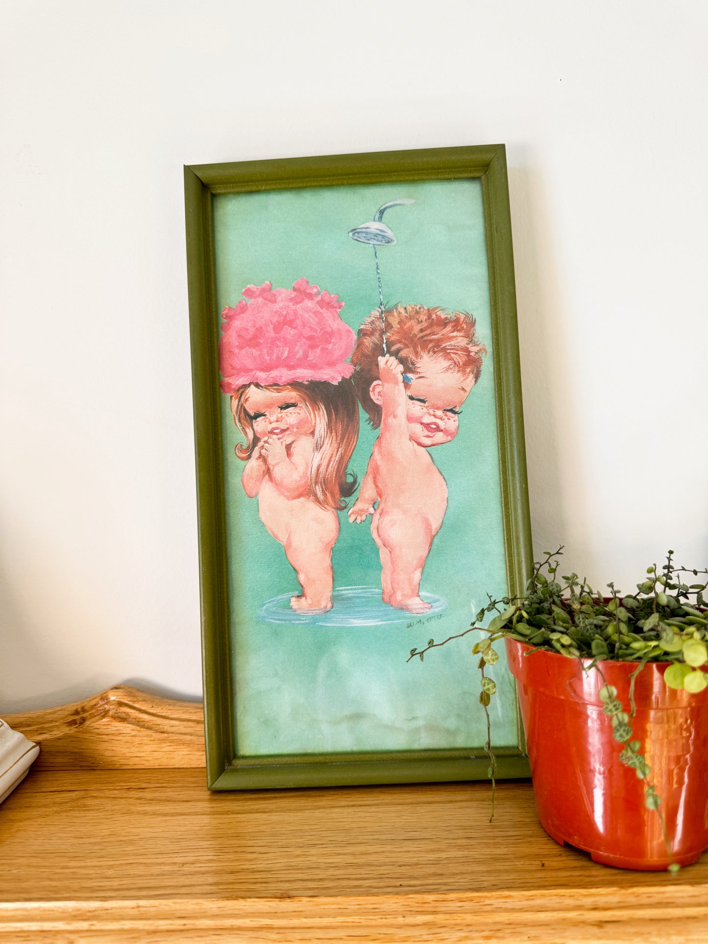 Vintage Kewpie Style Baby Art Print – Retro Framed Illustration