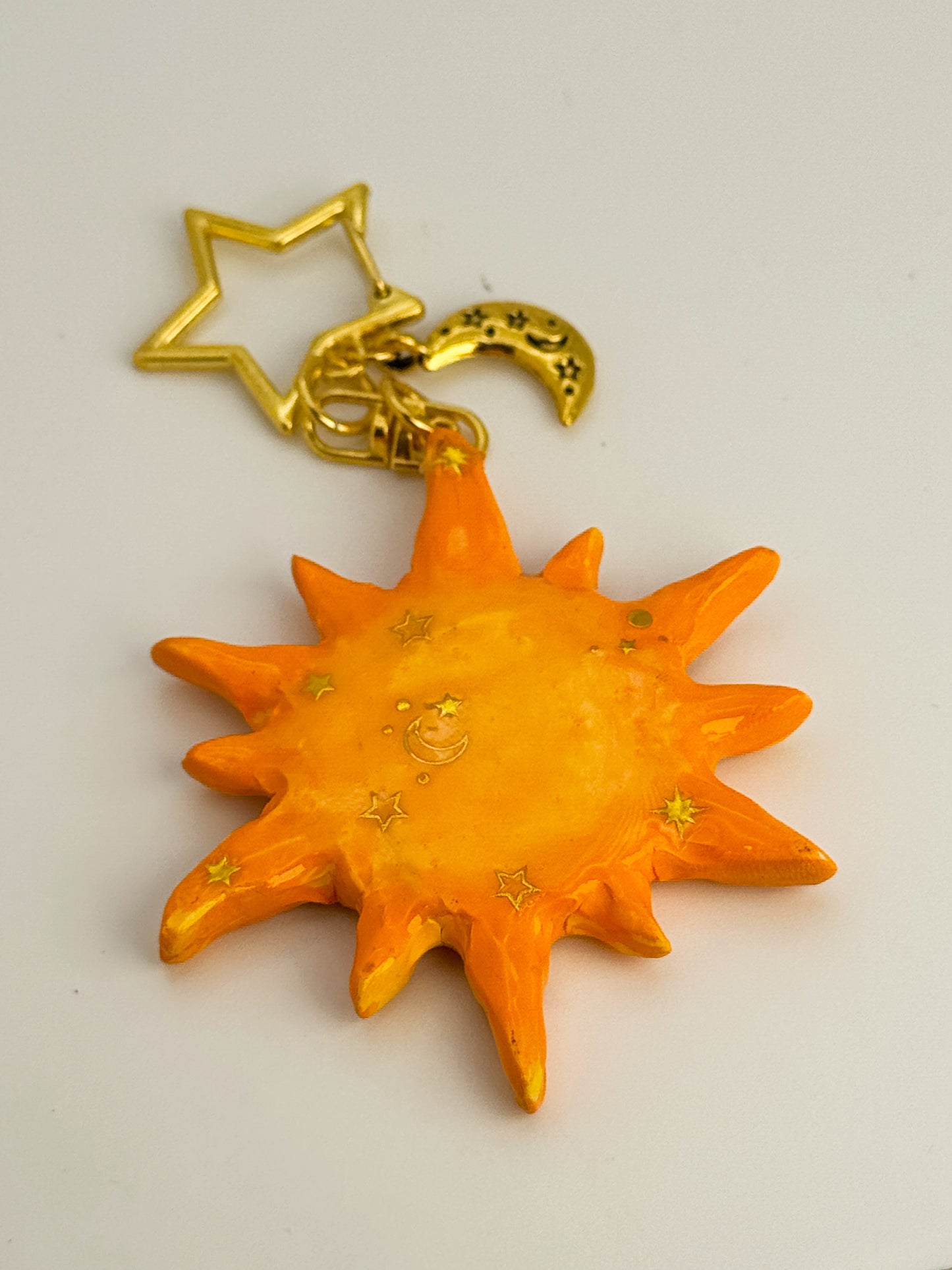Miss Sunny Keychain – Polymer Clay Bag Charm – Hand Painted Celestial Moon Charm