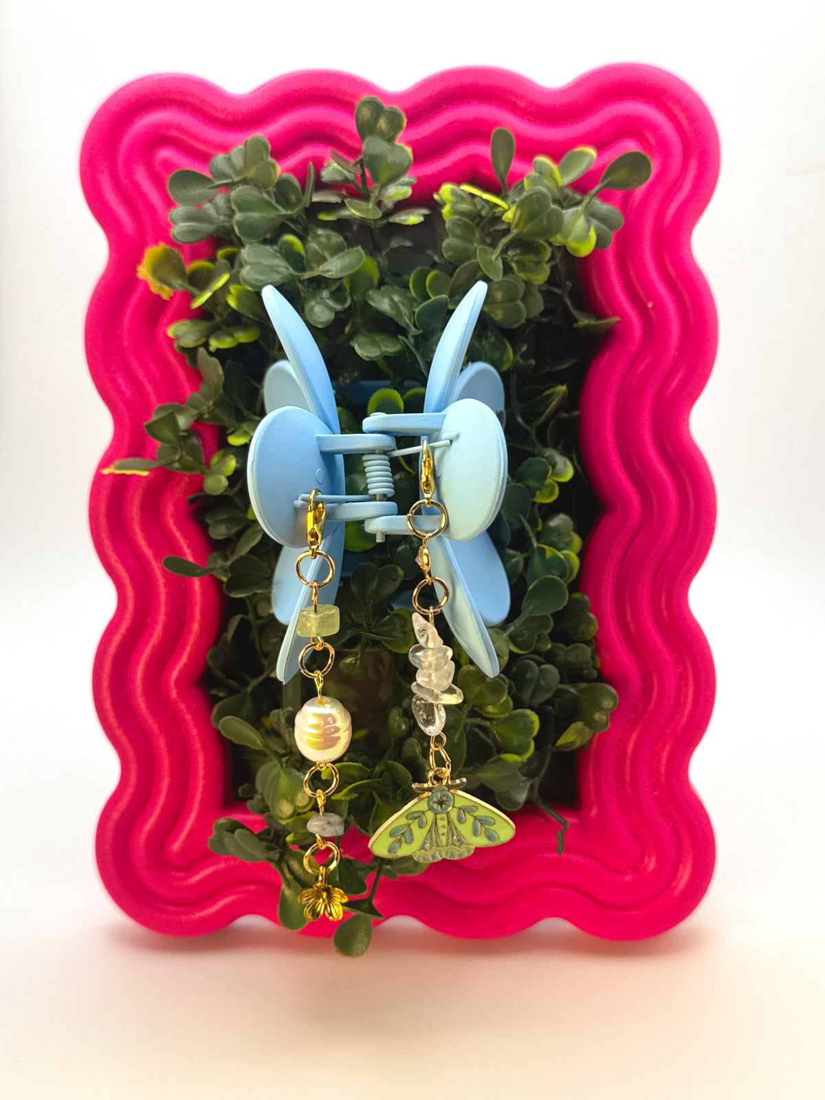Blue Flower Medium Claw Clip with Handmade Beaded Charms | Removable Charm Clip | 3.1”