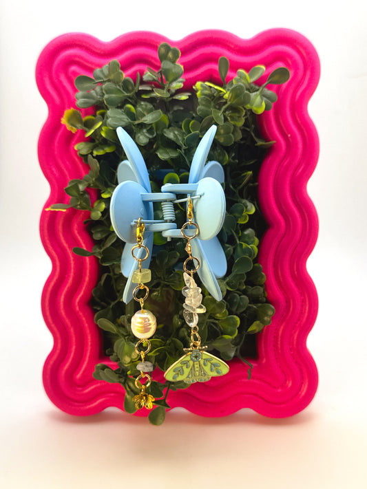 Blue Flower Medium Claw Clip with Handmade Beaded Charms | Removable Charm Clip | 3.1”
