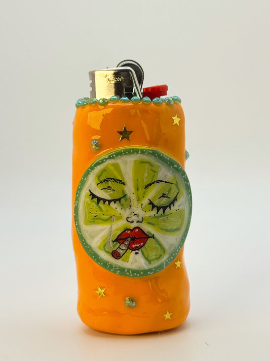 Smoking Lime Lighter Case| Fits Standard Bic | Handmade Polymer Clay Art