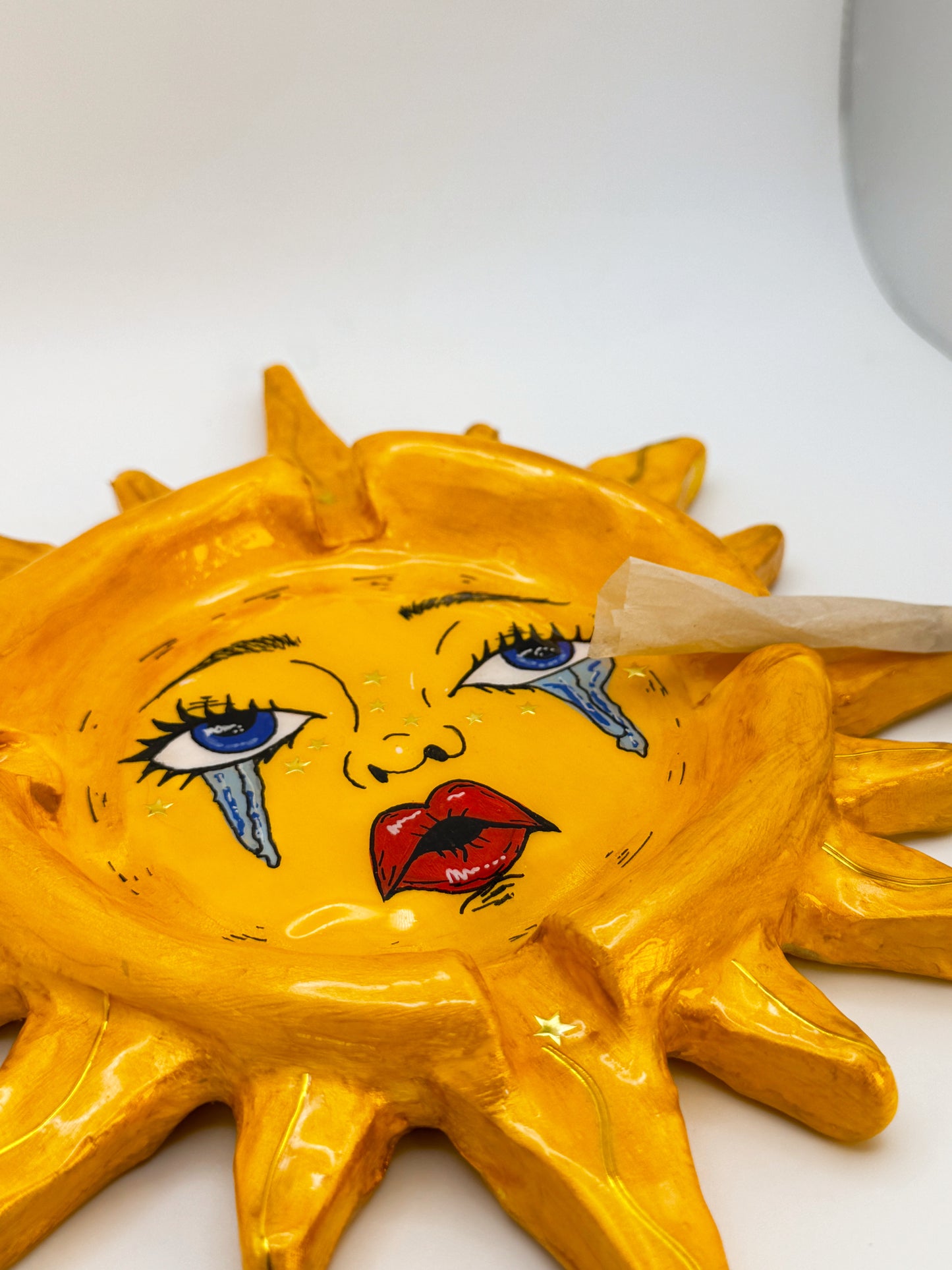 Crying Sun Ashtray – 9” Polymer Clay Celestial Sun Tray