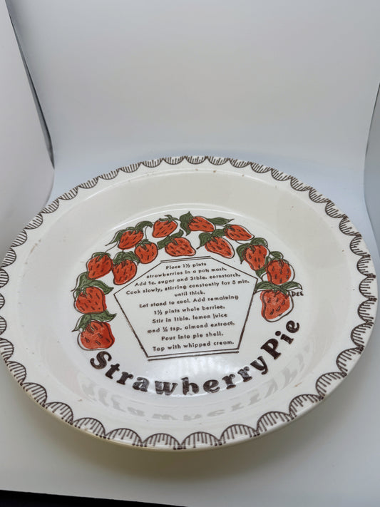Vintage Strawberry Pie Recipe Dish – 10” Decorative Baking Plate – Cottagecore Kitchen Decor
