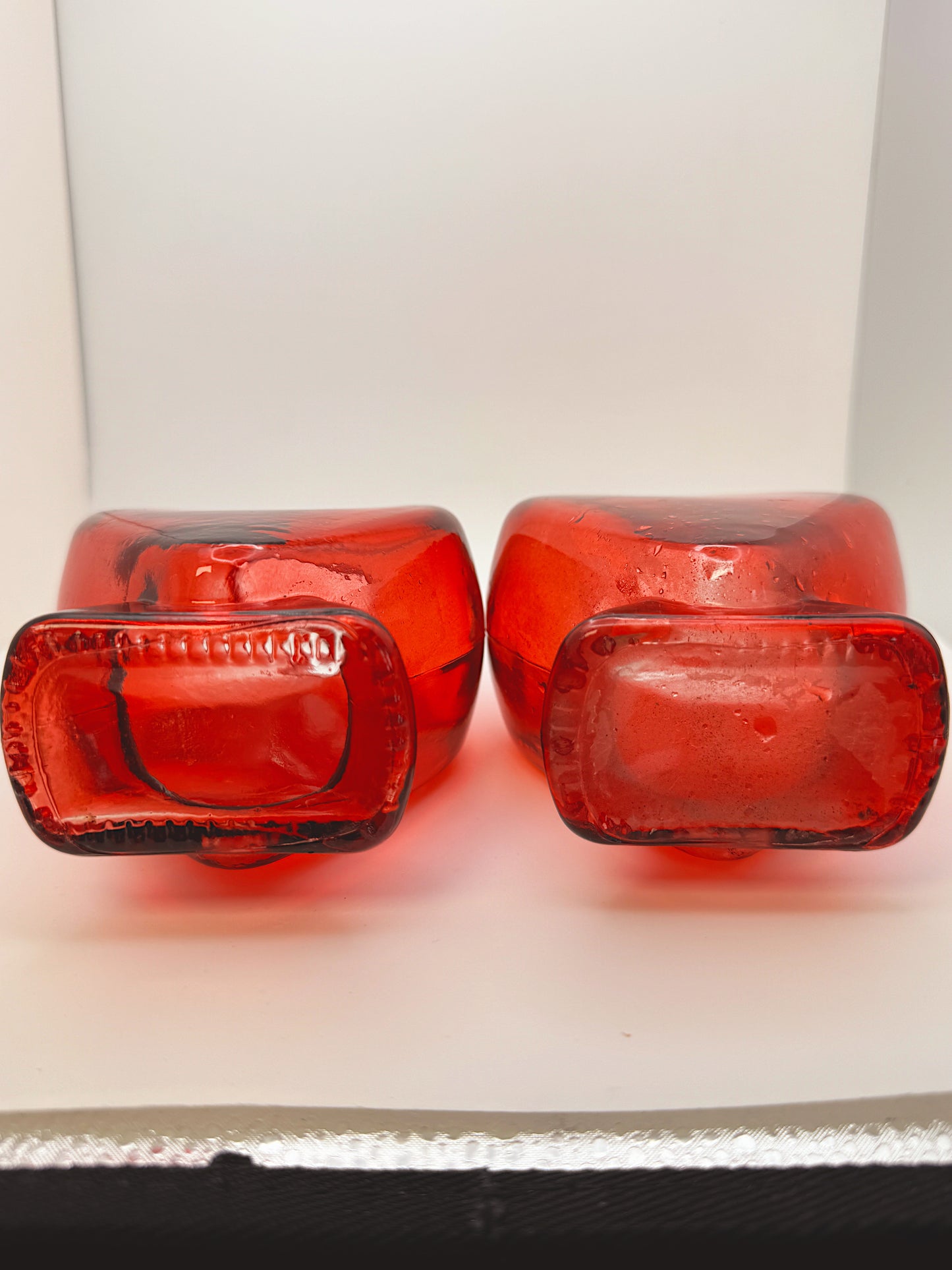 Vintage Red Glass Heart Bottles – Set of 2