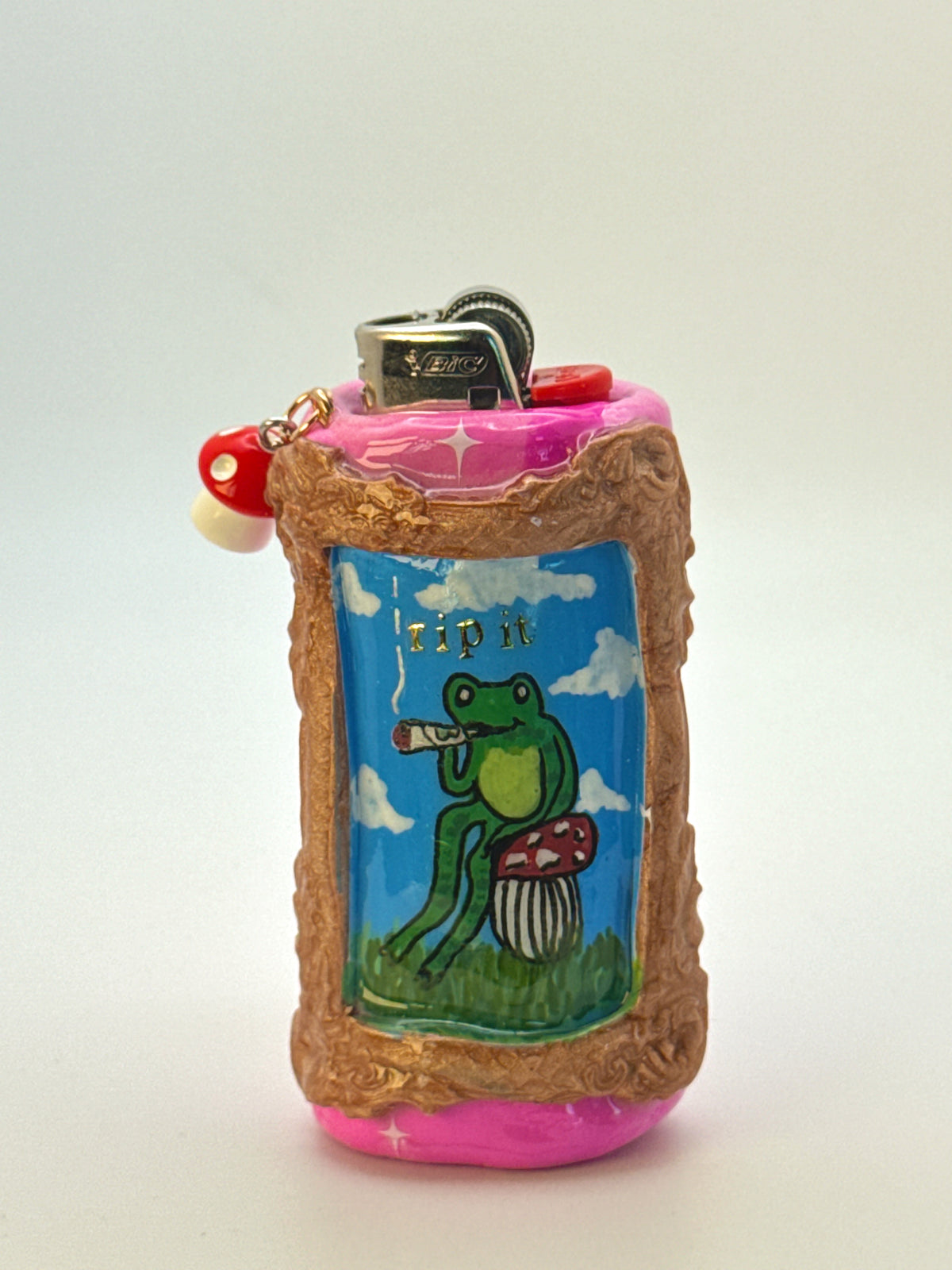 Vintage Frame Rip It Frog Case with charm| Fits Standard Bic | Handmade Polymer Clay Art