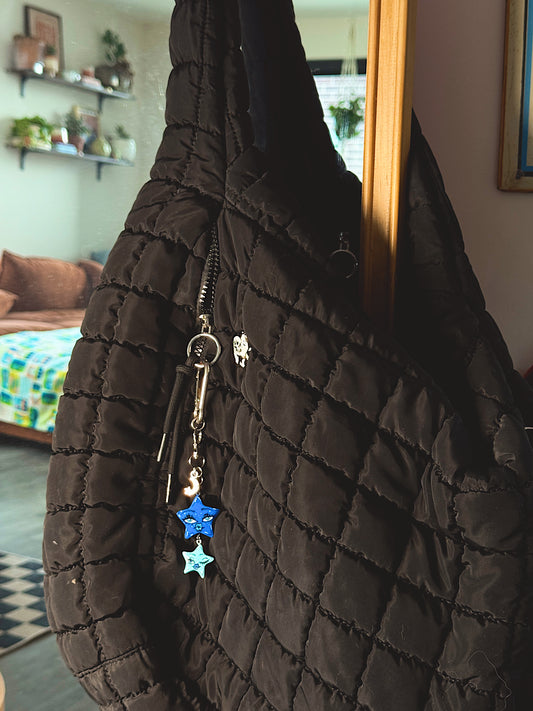 Double Star Celestial Face Keychain – Handmade Star Bag Charm