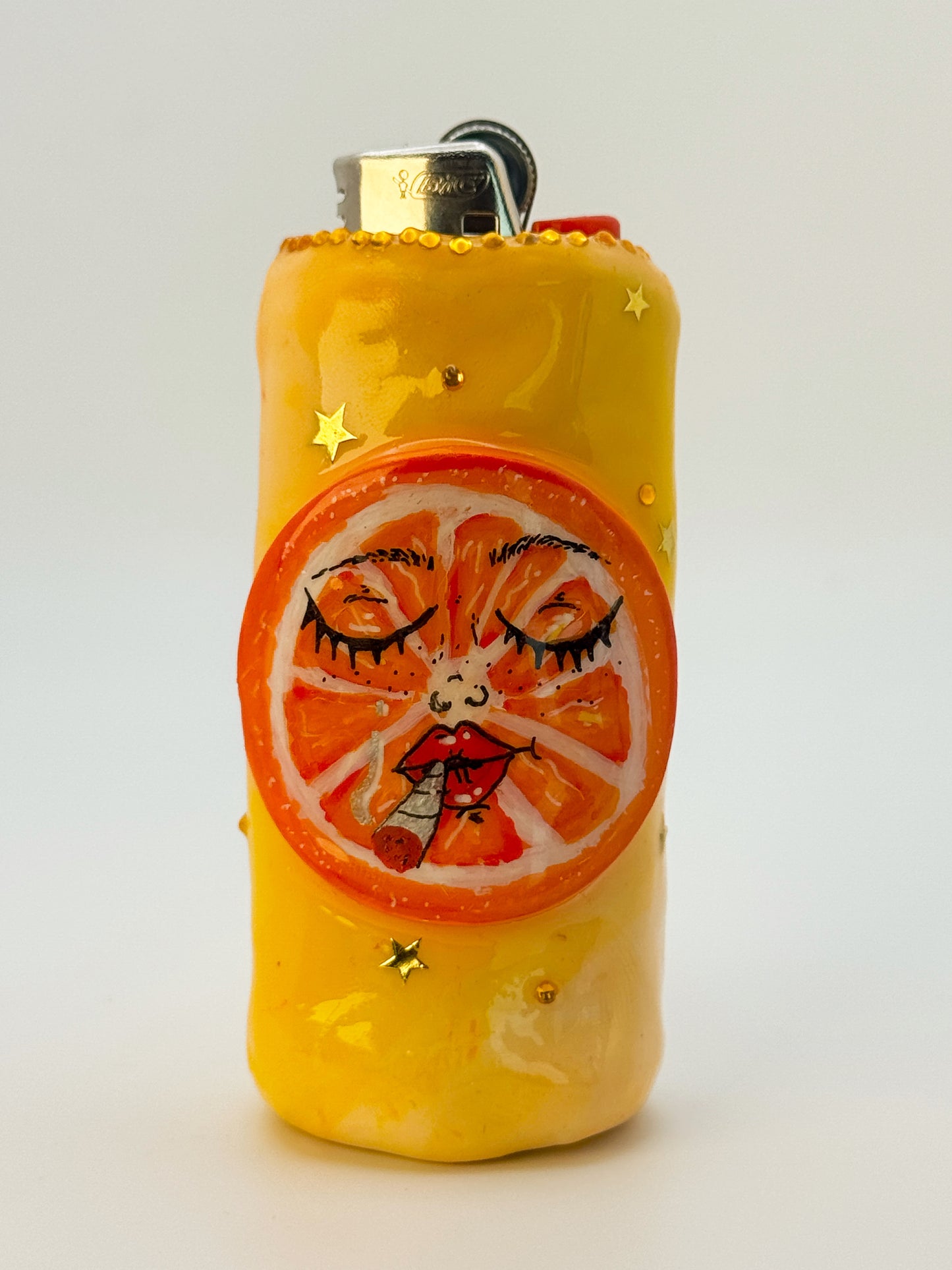 Smoking Orange Lighter Case| Fits Standard Bic | Handmade Polymer Clay Art