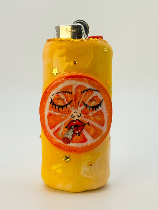 Smoking Orange Lighter Case| Fits Standard Bic | Handmade Polymer Clay Art
