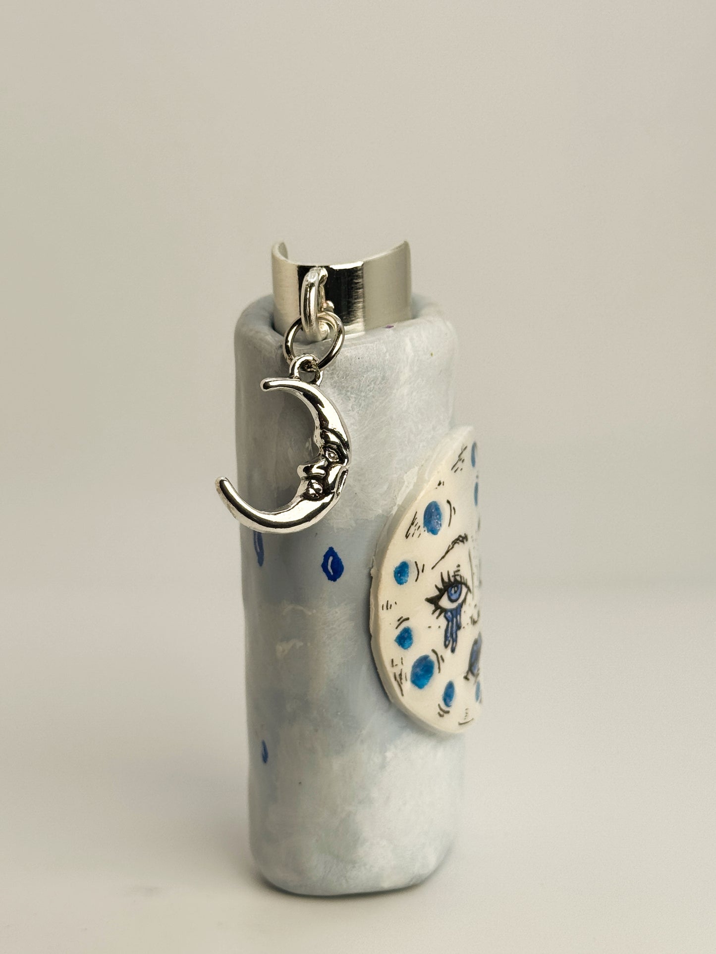 Crying Moon Lighter Case w/ Charm | Fits Standard Bic | Handmade Polymer Clay Art