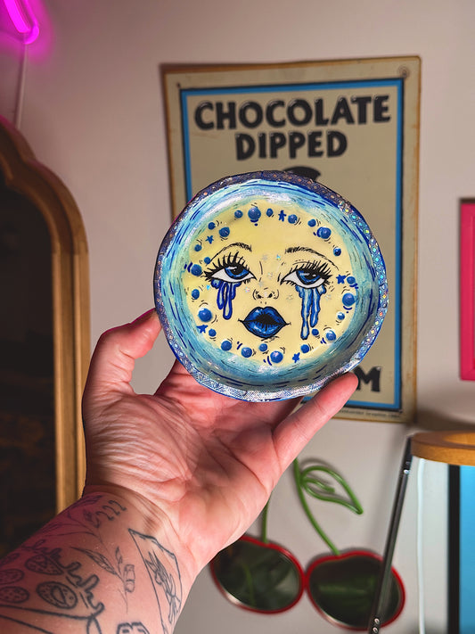 Crying Moon Trinket Dish – Hand-Painted Celestial Jewelry Dish (4.5–5”)