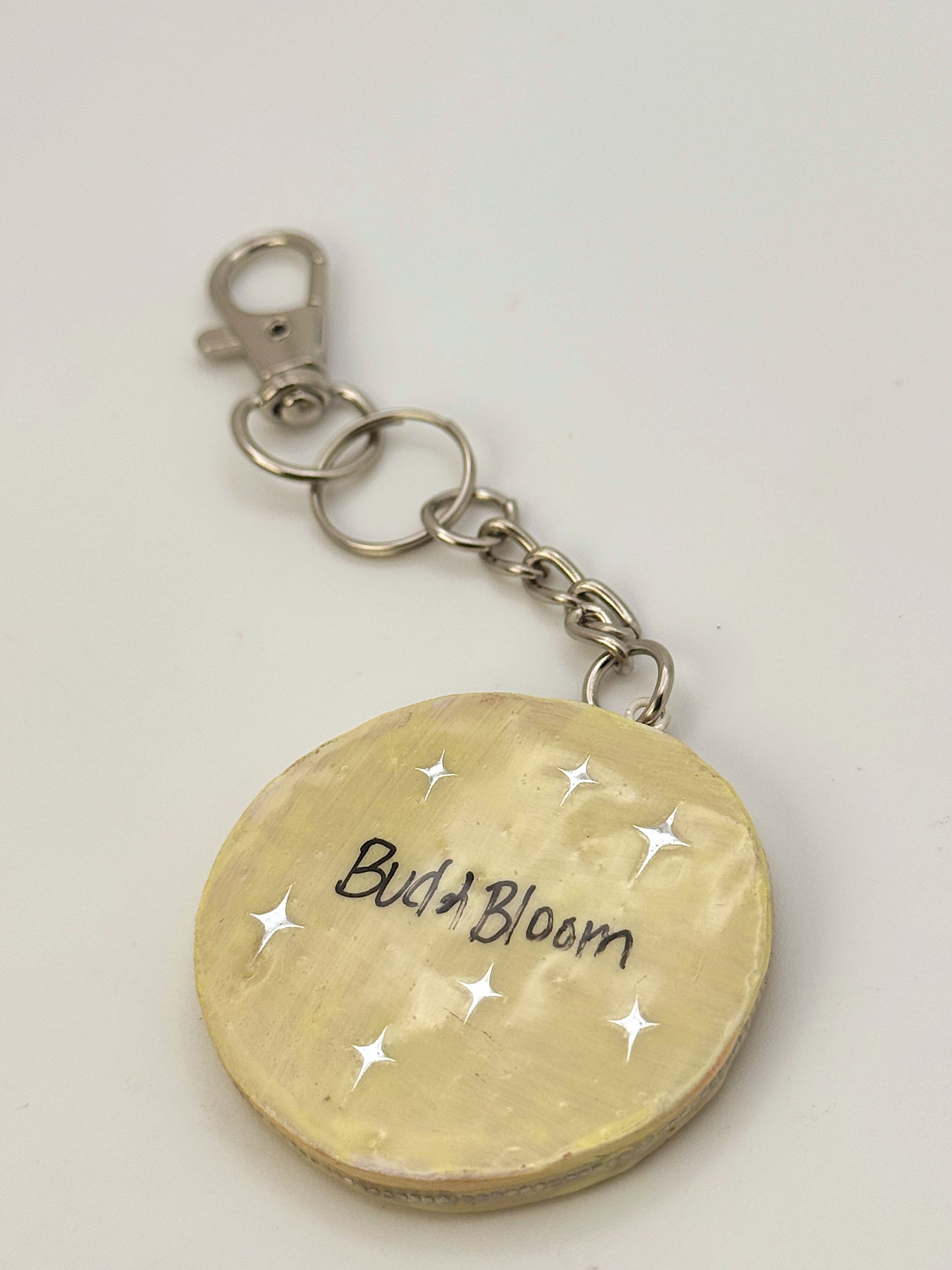 Handmade Light Moon Face Keychain – 1.5–2” – Polymer Clay Celestial Charm