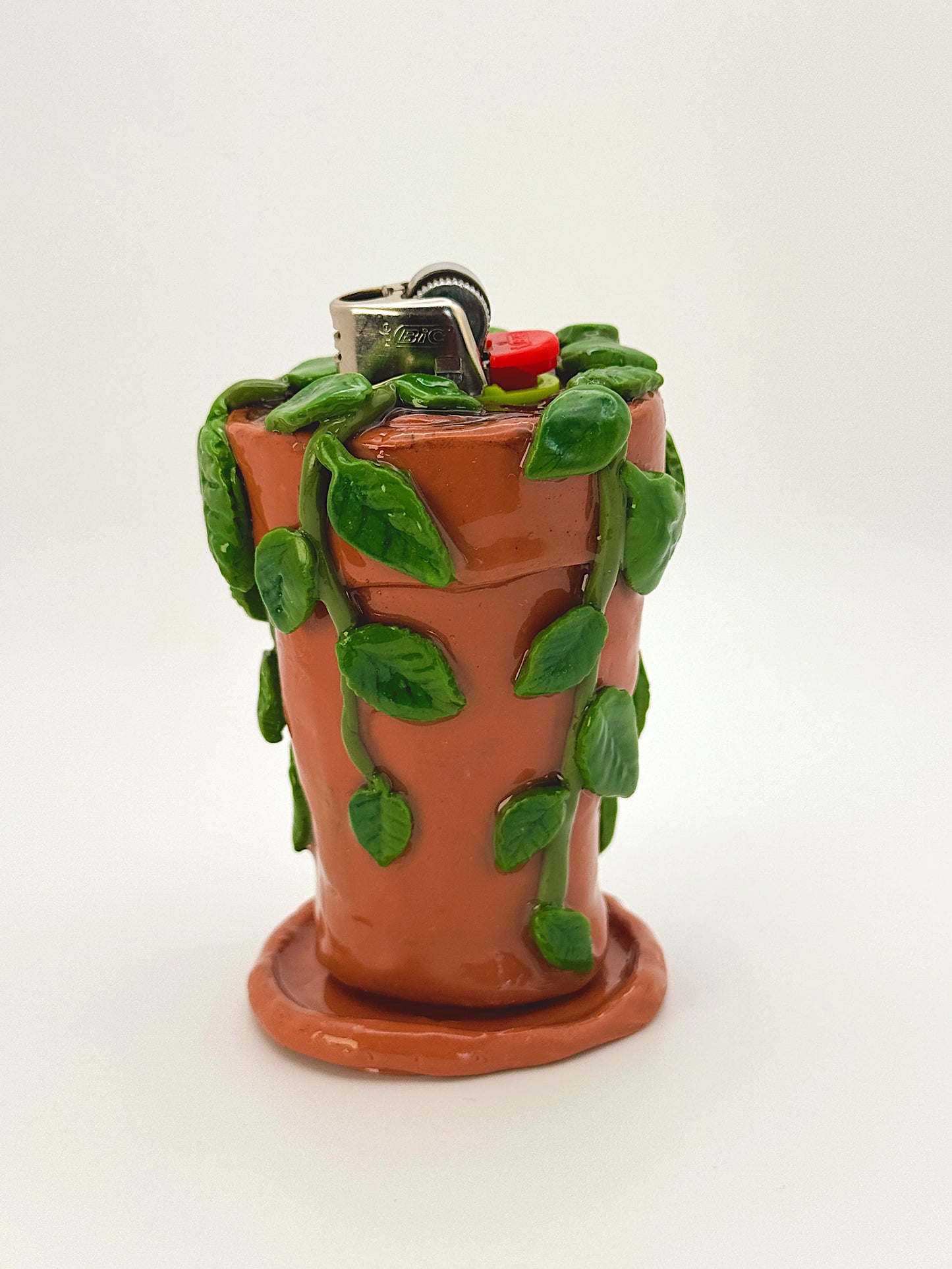 Pothos Lighter Case with Drip Dish – Handmade Polymer Clay