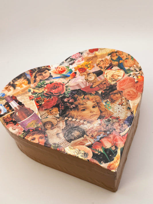 Vintage Cherub Collage Heart Box | Decorative Storage Box | Whimsigoth Valentine Decor | 6.5”