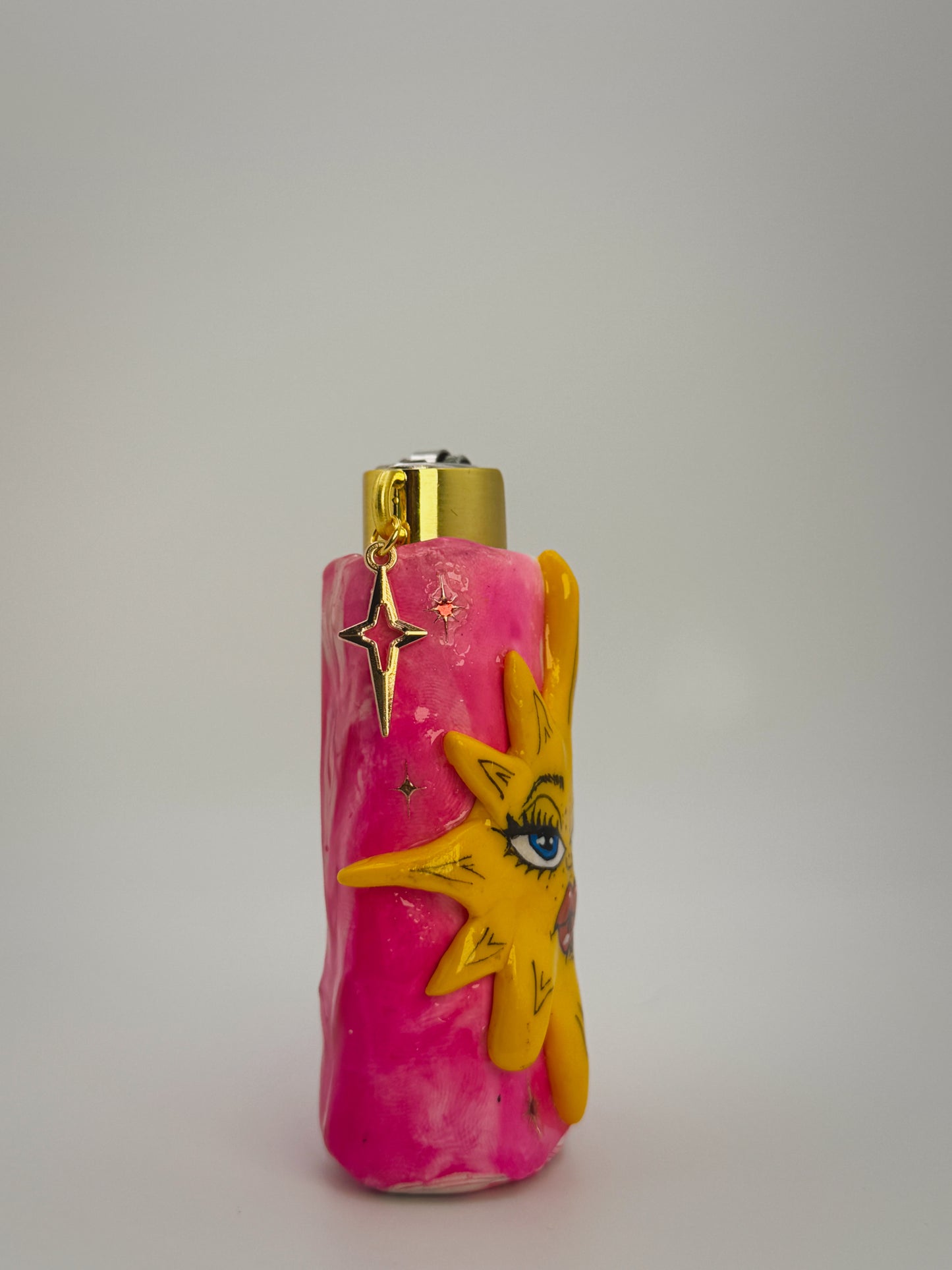 Sassy Sunny Girl Lighter Case w/ charm | Fits Standard Bic | Handmade Polymer Clay Art