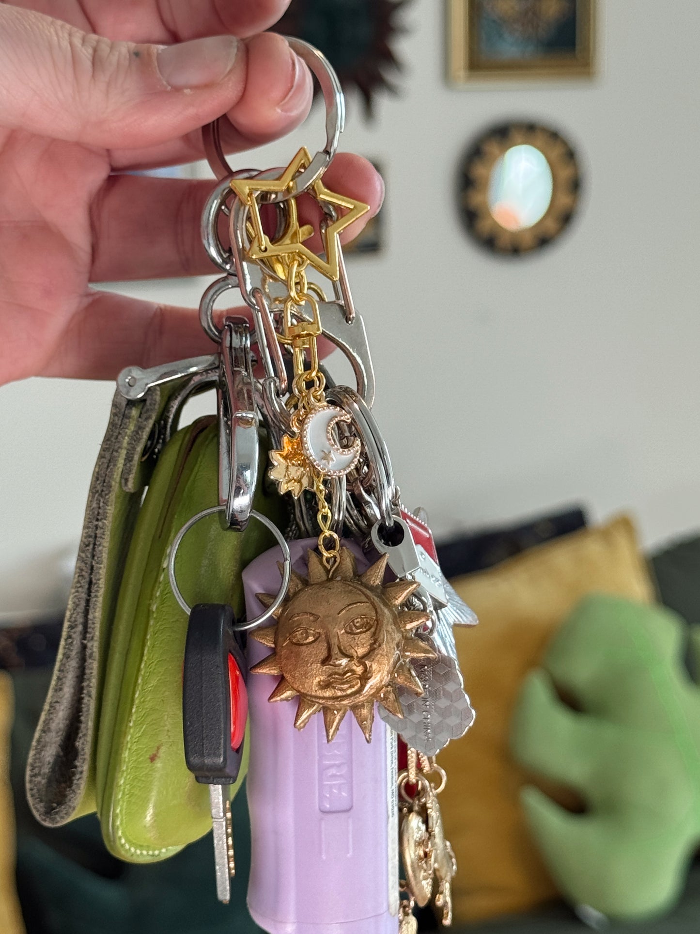 Celestial Sun & Moon Statement Bag Charm – Handmade Polymer Clay