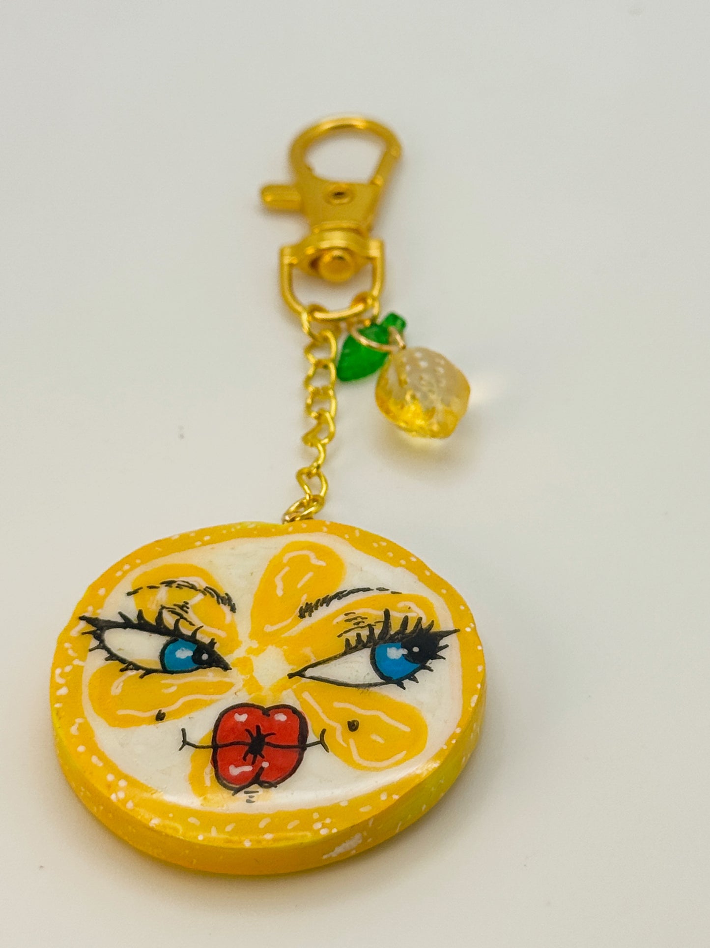 Sassy Lemon Keychain – Handmade Polymer Clay Bag Charm