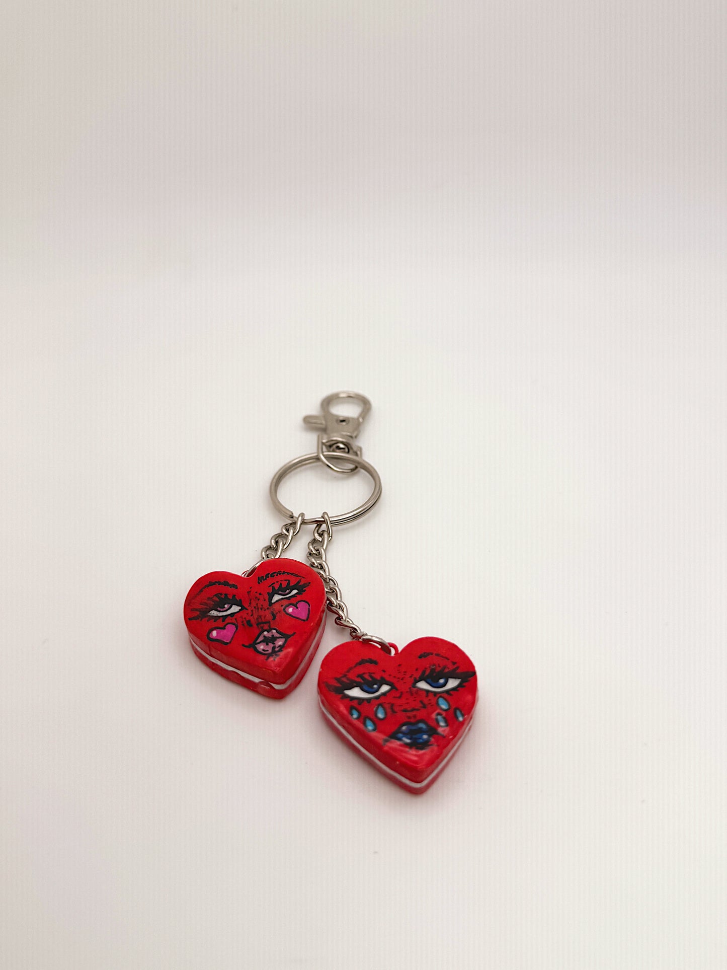 Love Sick Heart Duo Keychain — Handmade Polymer Clay Charm