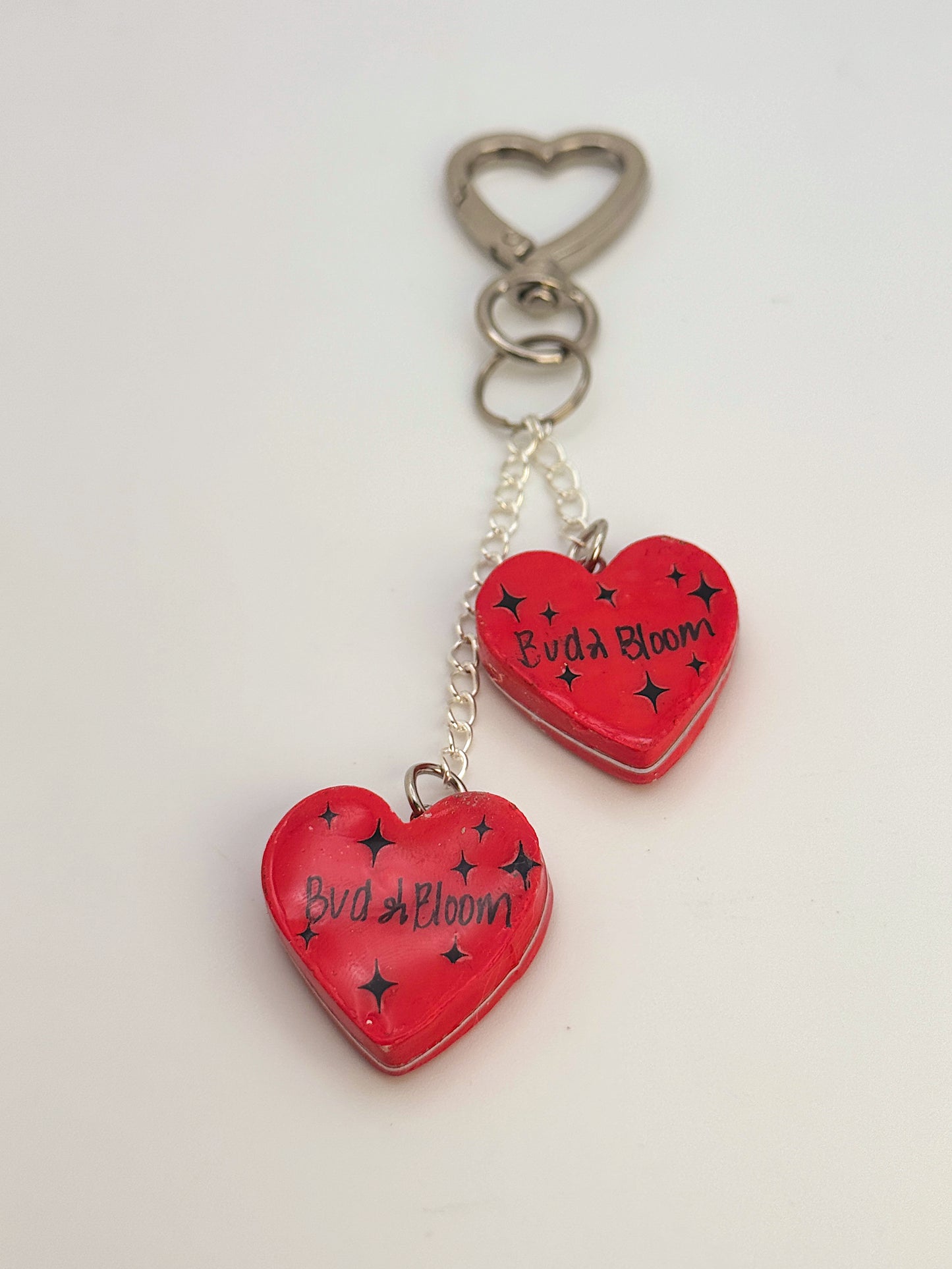 Love-Sick Twin Hearts Keychain – Hand-Painted Polymer Clay Duo