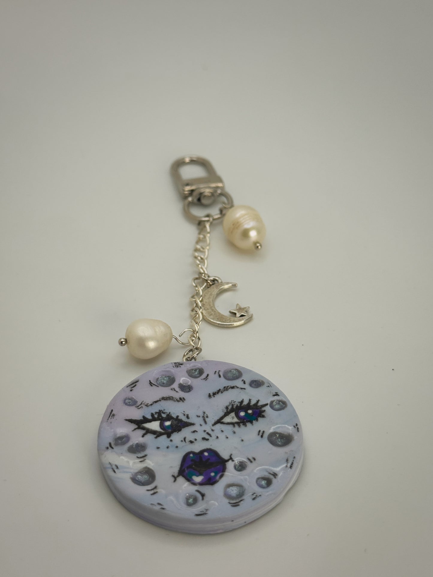 Sassy Moon Keychain – Handmade Polymer Clay Bag Charm