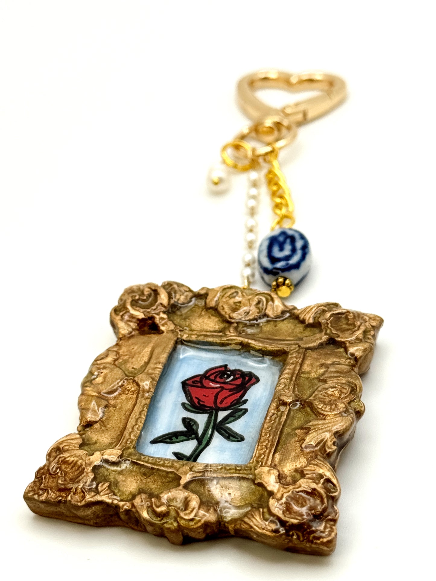 Vintage Frame Rose Bag Charm • Vintage-Inspired Art Keychain