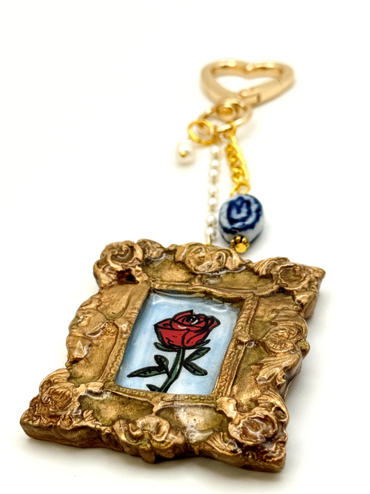Vintage Frame Rose Bag Charm • Vintage-Inspired Art Keychain