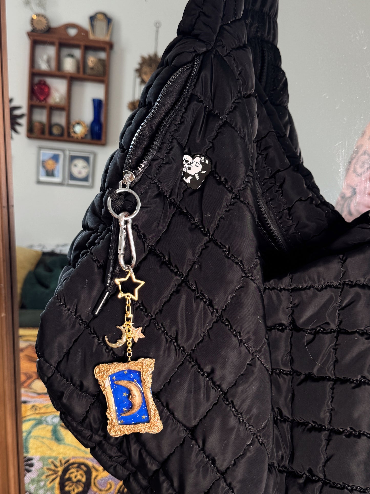 Celestial Moon Frame Keychain – Whimsigoth Bag Charm – Polymer Clay Art