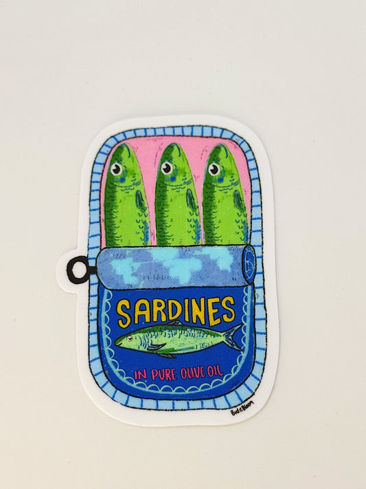 Sardines in Pure Olive Oil Vinyl Sticker – Hand Illustrated Tinned Fish Art