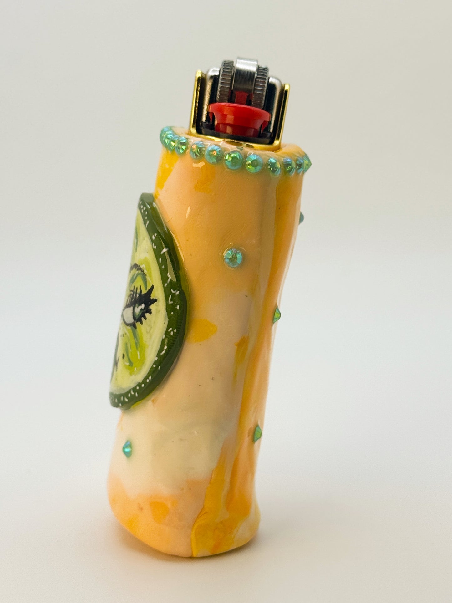 Sassy Lime Lighter Case w/ charm | Fits Standard Bic | Handmade Polymer Clay Art