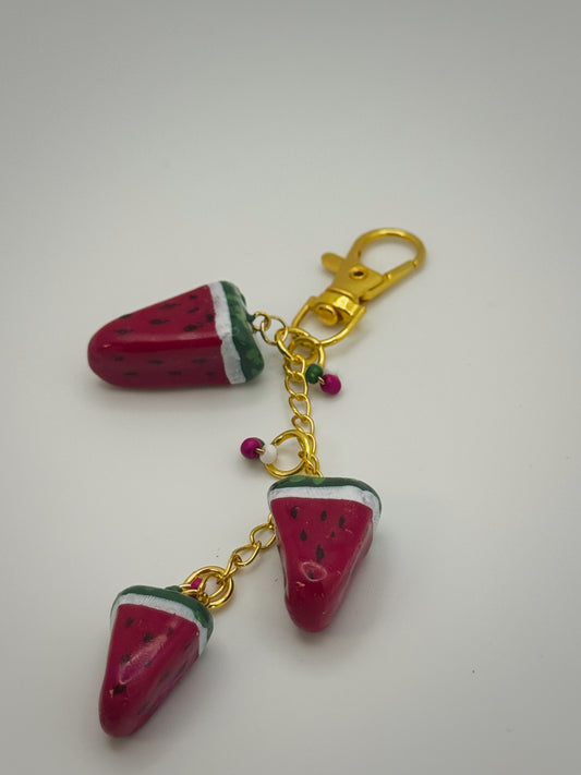 Watermelon Slices Keychain – Handmade Polymer Clay Bag Charm
