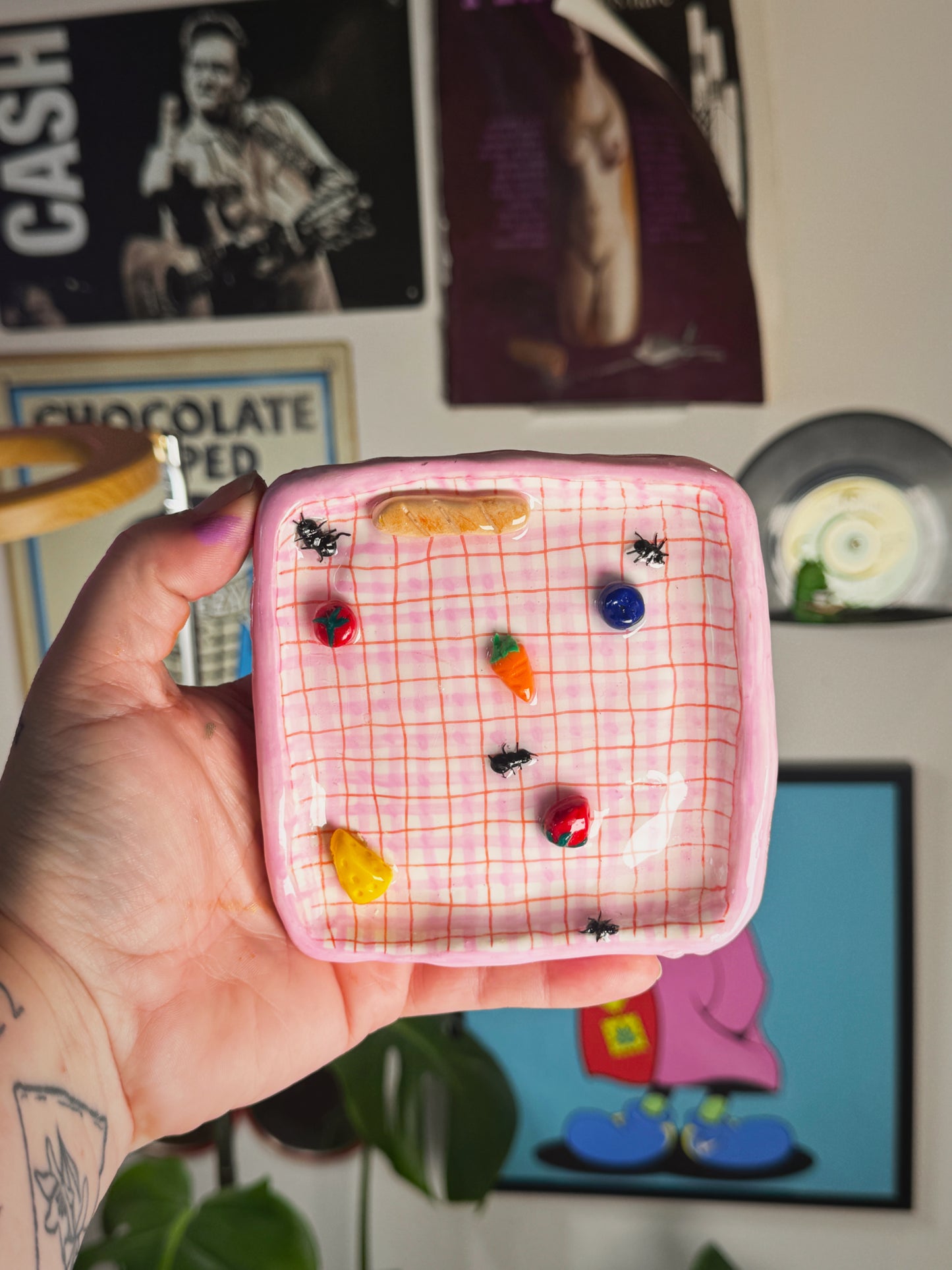 Pink Picnic Blanket Trinket Dish (5”) – Handmade Polymer Clay