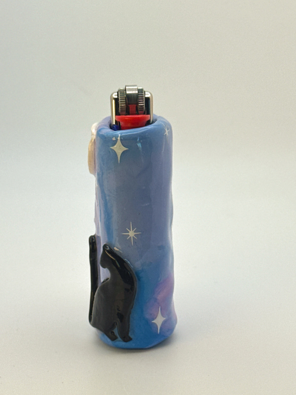 Black Cat Case with charm| Fits Standard Bic | Handmade Polymer Clay Art
